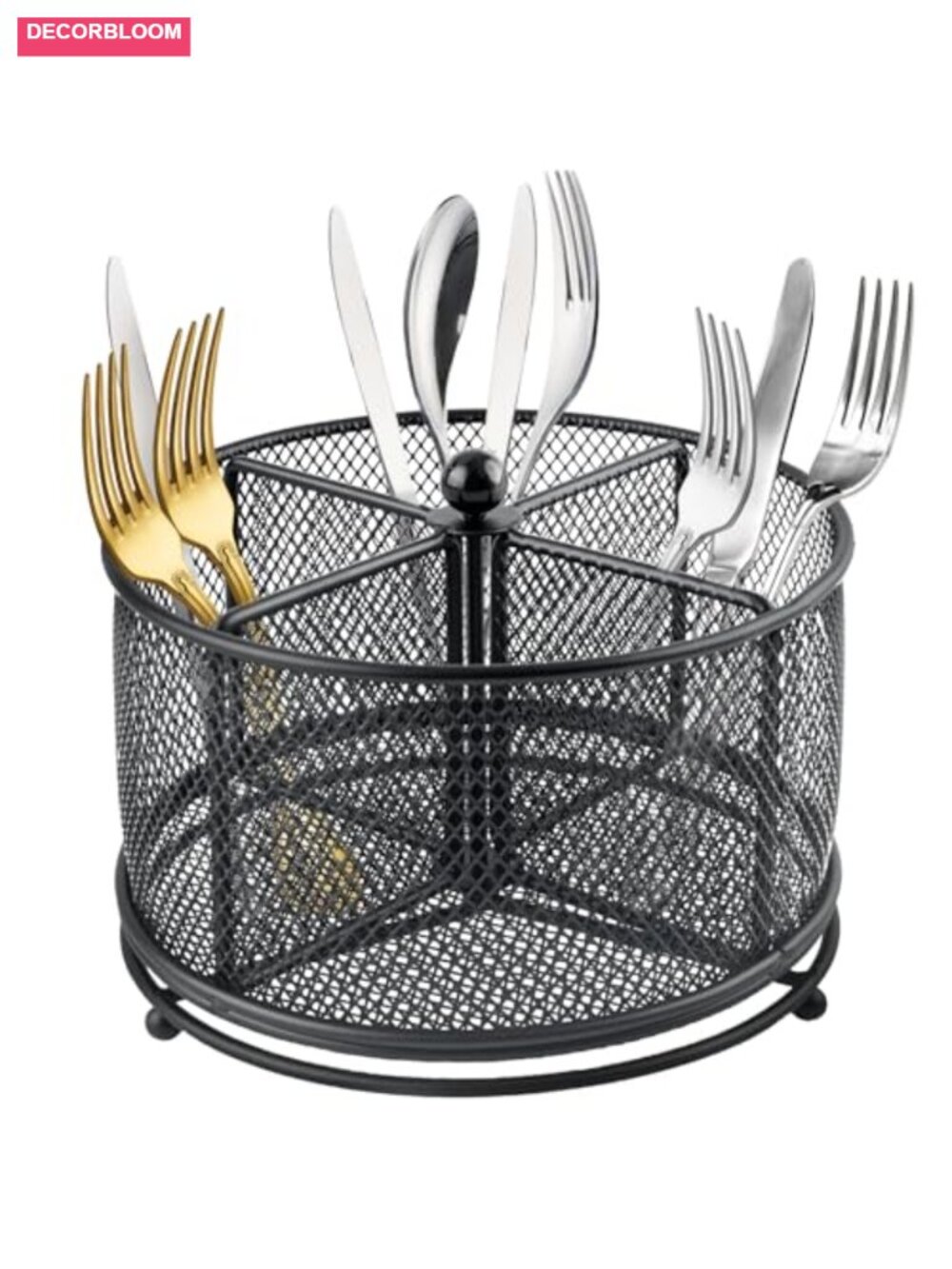 360 Rotating Metal Utensil Caddy 4 Compartment Silverware Holder Organizer
